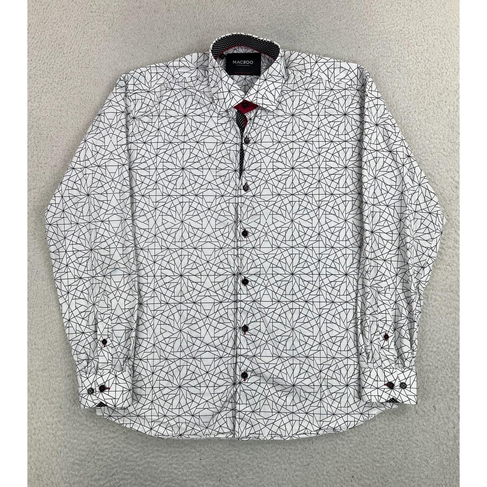 Maceoo Dress Shirt Mens Large 4 White Fibonacci Geometric Slim Fit Cotton LS